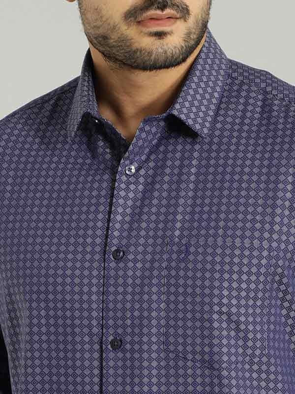 Indian Terrain Men's Slim Fit Full Sleeve All Over Print Navy Shirt